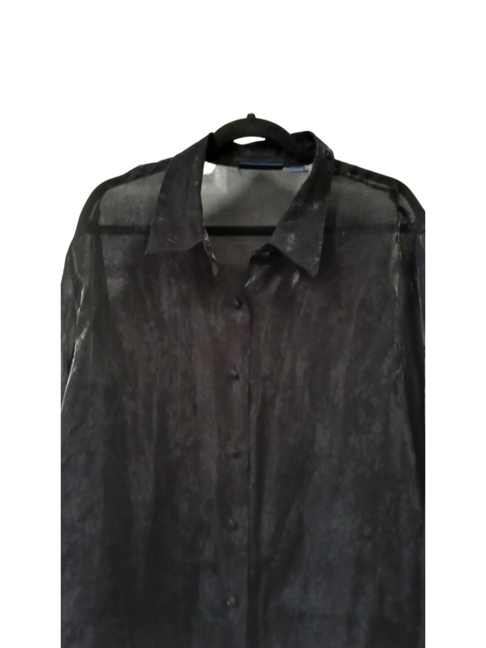 Karen Scott II Womens Size 3X Blouse Top Black Metallic Sheer Button Front #I-8 - Picture 2 of 8